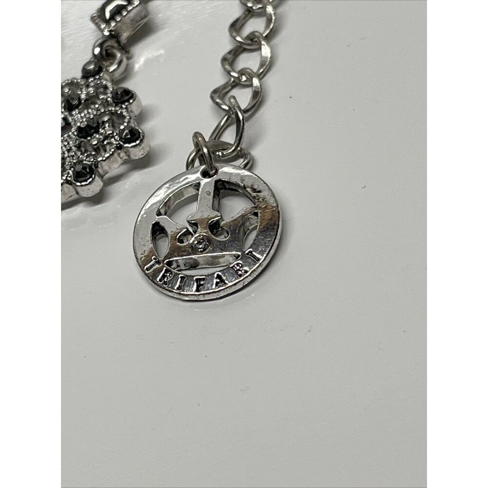 Crown Trifari Filigree 19” Silver Tone Necklace Marcasite Style Adjustable‎ VTG - Picture 4 of 10